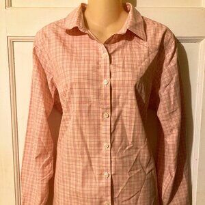 LL BEAN Women's Lightweight Pink Plaid Button Down Dress Shirt ~ Sz M